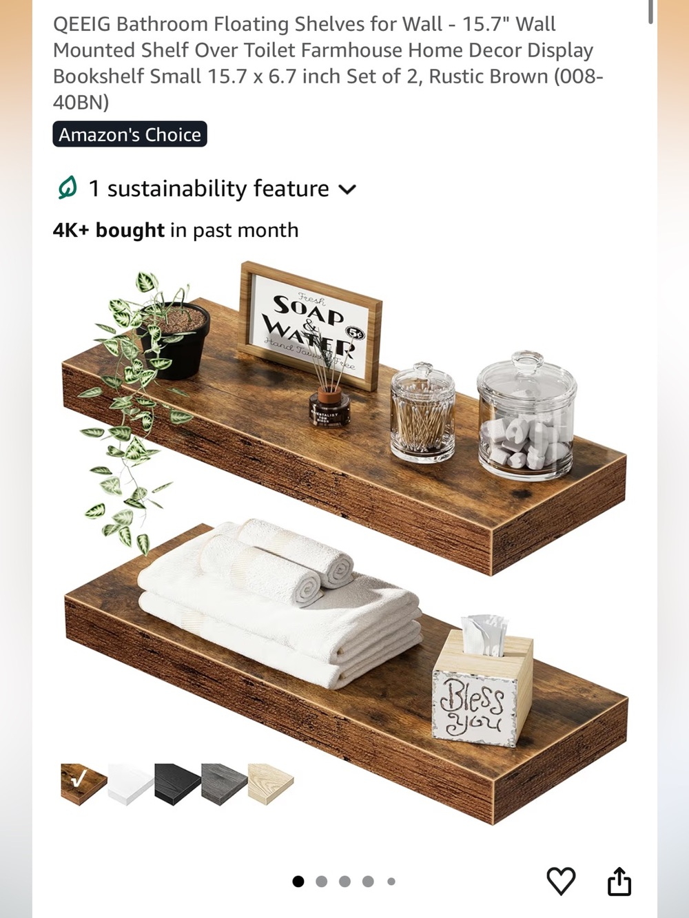 Rustic Floating Wall Shelves - Set of 2 in Brown